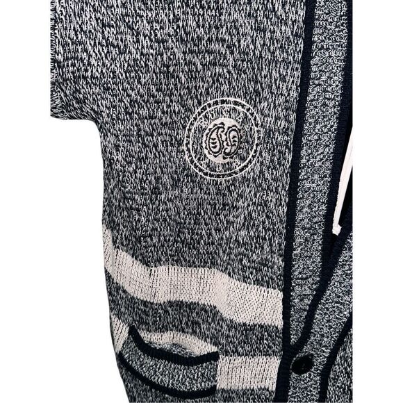 NICE VINTAGE 80s Bugle Boy University Gray Black Cardigan Sweater Mens SIZE Larg - Picture 2 of 10